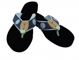 Clearwater Swim Club Ladies Sandal on Lt Blue Cotton with Mint toe and Black Standard Sole